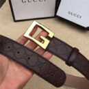Gucci 金色G扣腰带 内衬头层树膏磨砂皮底腰带 Gucci皮带