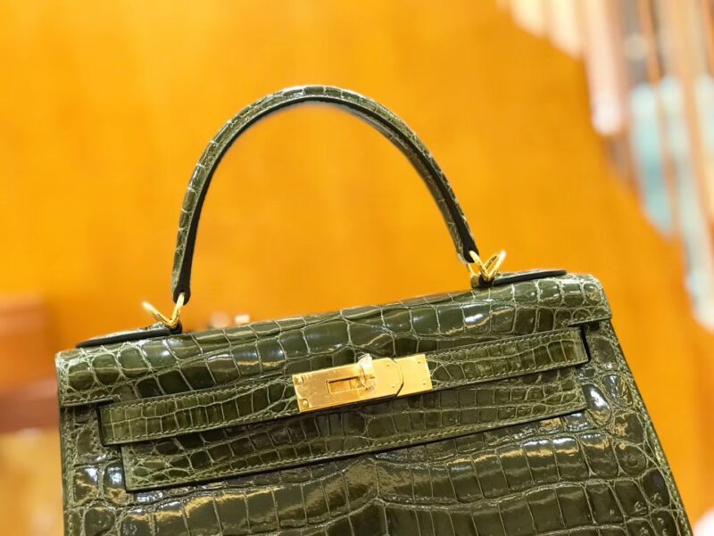 爱马仕 Kelly 28cm 橄榄绿 一级尼罗鳄 金扣 原版蜜蜡线 顶级手缝 - Image 4