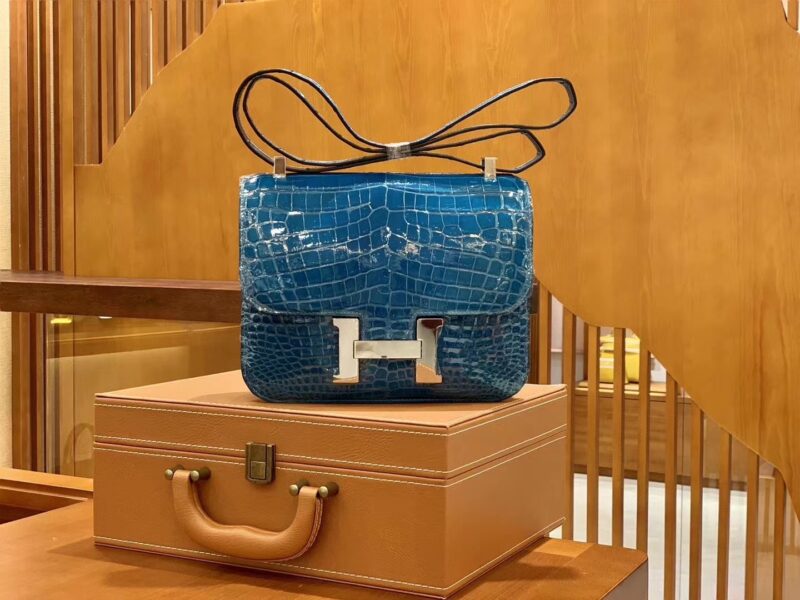 爱马仕 Constance 23cm 伊兹密尔蓝 一级尼罗鳄鱼皮 银扣 原版蜜蜡线 顶级手缝