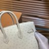 爱马仕 Birkin 25cm 奶昔白 南非进口鸵鸟皮 顶级手缝工艺 金扣