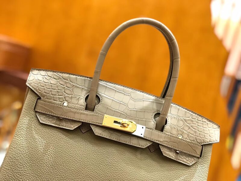 爱马仕 Birkin Touch 30cm 斑鸠灰 一级鳄鱼皮拼Togo牛皮 原版蜜蜡线 顶级手工 - Image 4