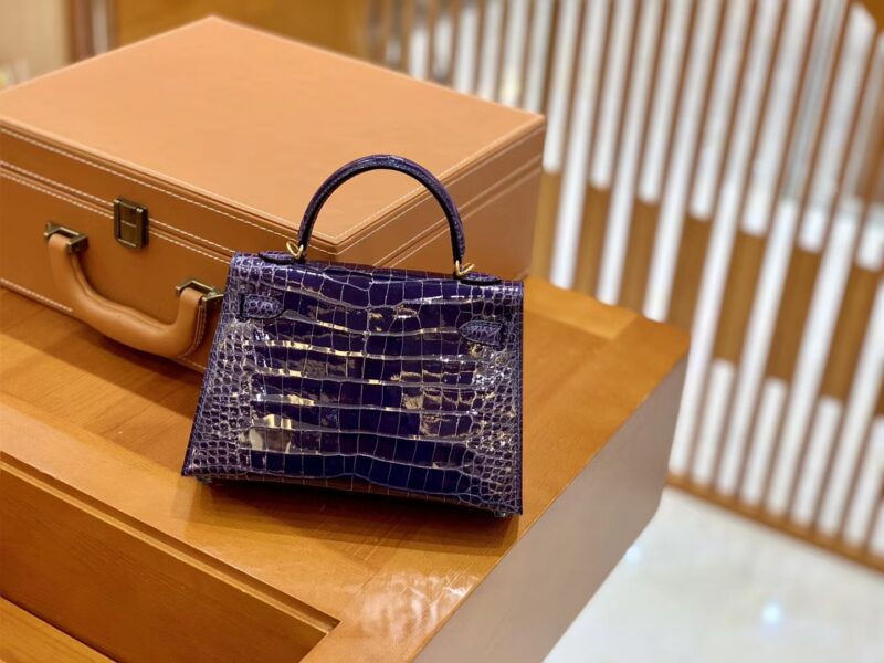 爱马仕 迷你 2代 19cm 美洲鳄鱼 鸢尾蓝 墨水蓝 金扣 全手工缝制 新增现货 - Image 6