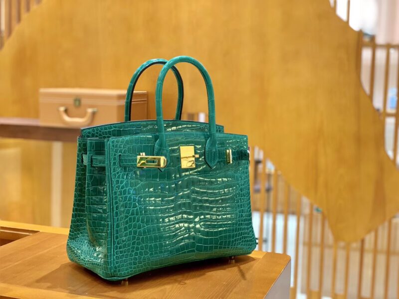 爱马仕 Birkin 30 翡翠绿 金扣 湾鳄 一级皮 - Image 6