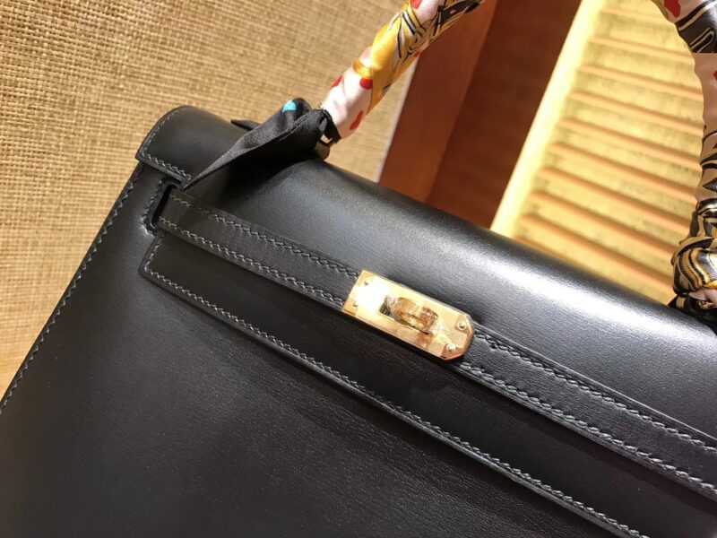 爱马仕 Kelly 25 28(凯莉包)黑色 德国进口 box牛皮 原版蜜蜡线 全手工缝制 - Image 4