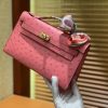 爱马仕 MiniKelly 迷你凯莉 粉色 进口鸵鸟皮 顶级手缝工艺 金扣 22cm