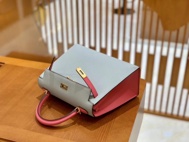 爱马仕 Kelly 凯莉包 拼色系列 斑鸠灰拼唇膏粉 25cm - Image 4