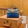 爱马仕 Mini Kelly 迷你凯莉 伊滋密尔蓝 一级美洲鳄鱼皮 臻品级别 金扣 19cm