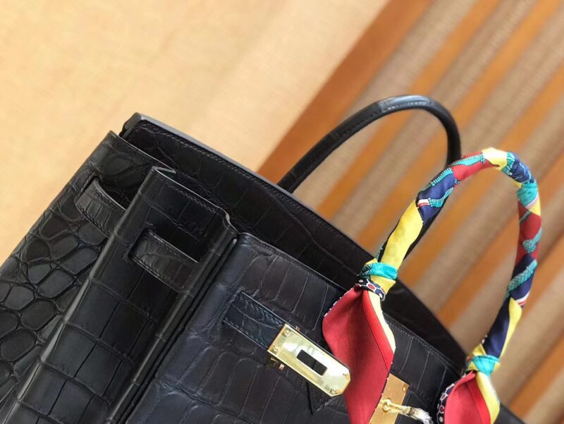 爱马仕 Birkin 铂金包 经典黑 进口一级雾面尼罗鳄鱼皮 蜡线 40cm - Image 4