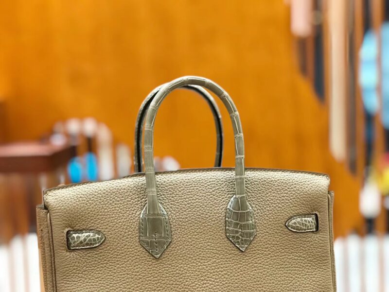 爱马仕 Birkin Touch 25cm 斑鸠灰 鳄鱼皮拼牛皮 全手工缝制 - Image 6