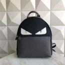 Fendi 芬迪经典小怪兽眼睛 小牛皮 皮革拼尼龙 双肩包 黑/灰