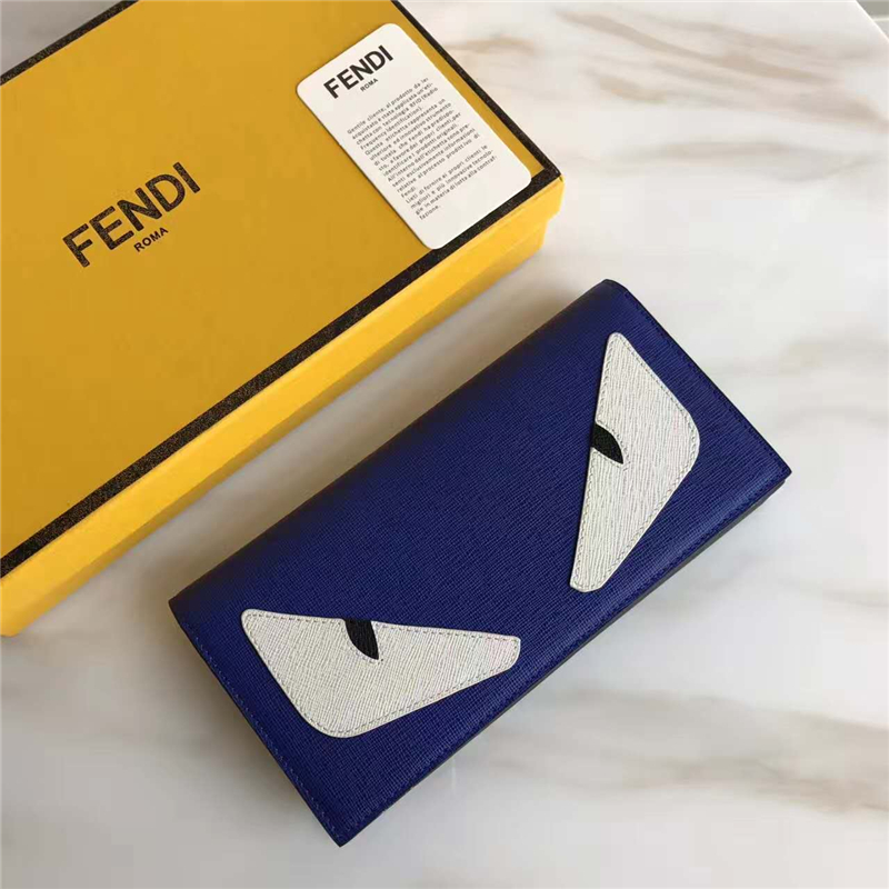 FENDI 芬迪 丝印拼色精美小牛皮长款皮夹 蓝色