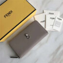 Fendi 芬迪 0212 2017年最新设计小牛皮拉链长夹 金属环 大象灰