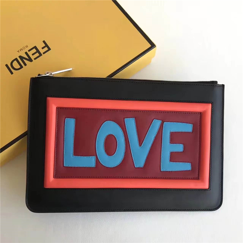 666A FENDI 芬迪 字母字样 小牛皮 薄款手拿包 黑色LOVE