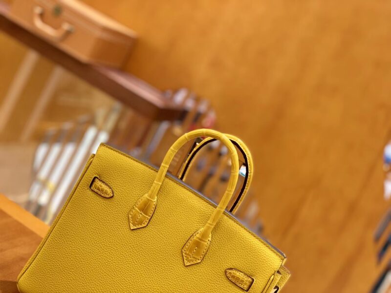 爱马仕 Birkin Touch 铂金包 琥珀黄 牛皮拼鳄鱼皮 金扣 25cm