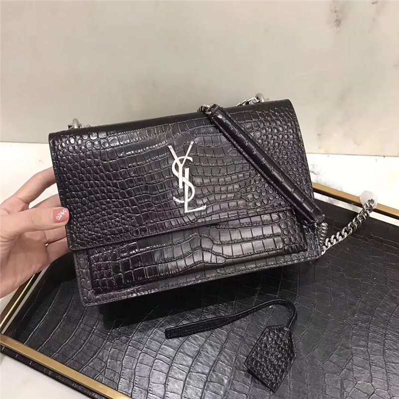 圣罗兰 YSL手拿包 圣罗兰链条包 2017官方同步 鳄鱼纹 黑色
