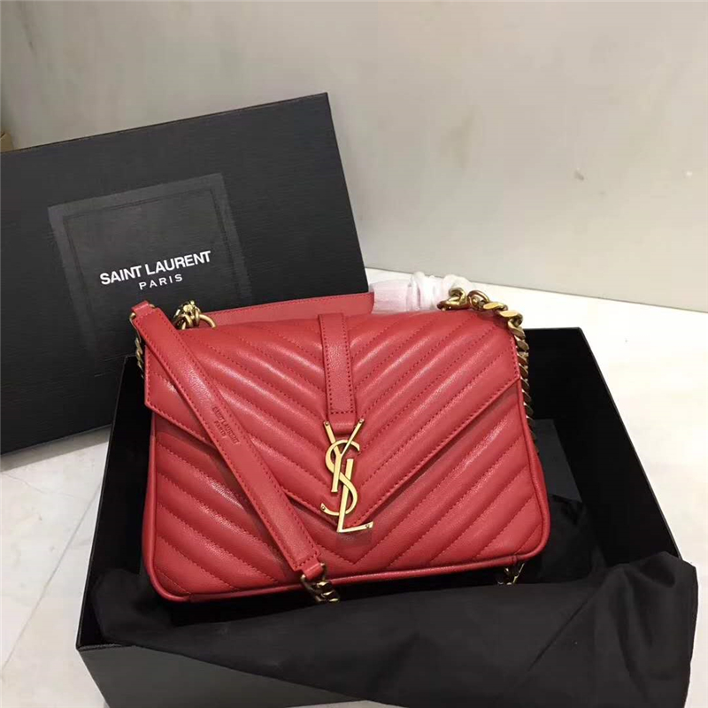 圣罗兰 YSL女包 圣罗兰手拿包 纯手工女包 YSL小牛皮包 金色链条 红色