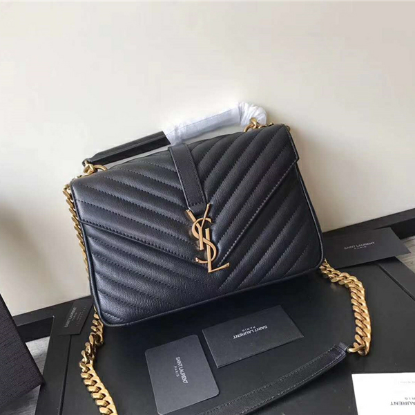 圣罗兰 YSL女包 圣罗兰手拿包 纯手工女包 YSL小牛皮包 金色链条 黑色