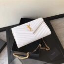 377828 YSL 进口鱼子酱皮 圣罗兰 真皮链式皮夹 白色金饰