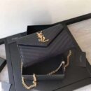 377828 YSL 进口鱼子酱皮 圣罗兰 真皮链式皮夹 黑色金饰