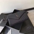 377828 YSL 进口鱼子酱皮 圣罗兰 真皮链式皮夹 黑色钛金