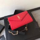 377828 YSL 进口鱼子酱皮 圣罗兰 真皮链式皮夹 红色