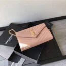 377828 YSL 进口鱼子酱皮 圣罗兰 真皮链式皮夹 藕粉