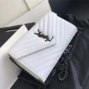 377828 YSL 进口鱼子酱皮 圣罗兰 真皮链式皮夹 白色黑饰