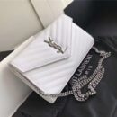 377828 YSL 进口鱼子酱皮 圣罗兰 真皮链式皮夹 白色银饰