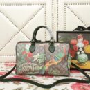 409527 GUCCI GG Blooms花鸟印花 帆布拼皮 波士顿手提包 墨绿色