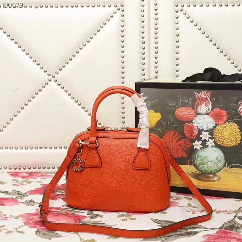449661 Gucci女包 荔枝纹牛皮 手提斜跨 贝壳包 橙色