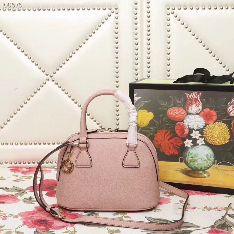 449661 Gucci女包 荔枝纹牛皮 手提斜跨 贝壳包 裸粉色
