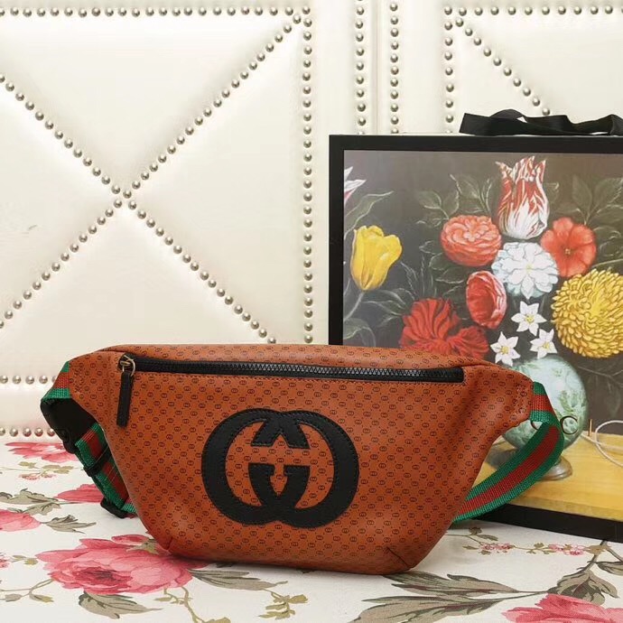 536416 2018 Gucci-Dapper Dan联名系列 GG图案皮革 腰包 啡色