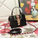 470270 Gucci Sylvie新款 丝绒拼皮 链扣 编织绳肩带 手提肩包 黑色
