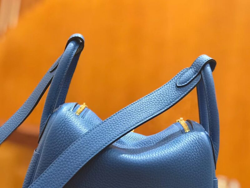 爱马仕 Mini Lindy 18cm TC大牛皮 水妖蓝 原版蜜蜡线 顶级手缝工艺 - Image 4