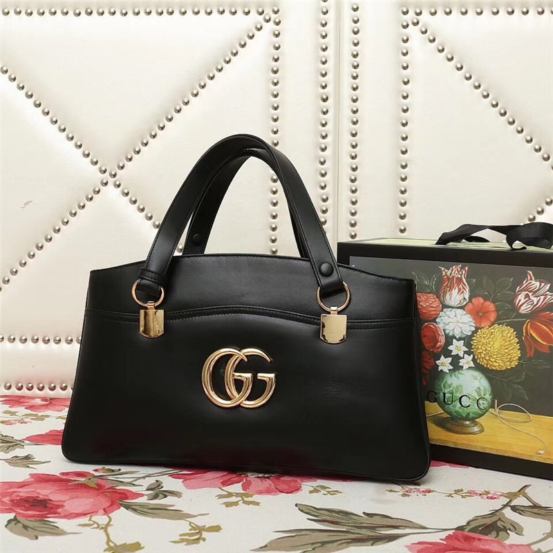550130 Gucci Arli系列 大号 双G徽标 复古手提包 黑色