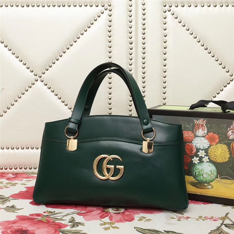 550130 Gucci Arli系列 大号 双G徽标 复古手提包 墨绿色