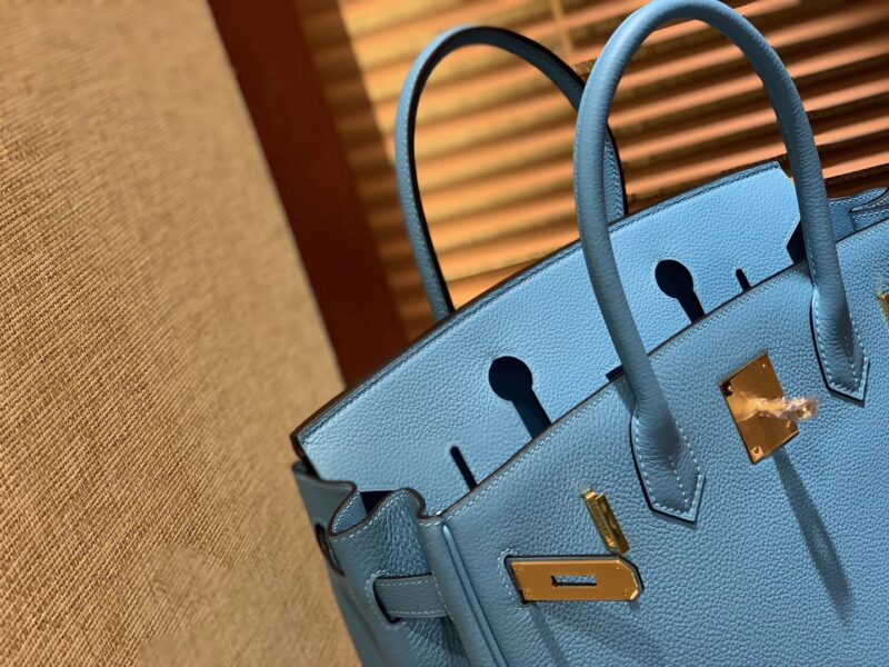 爱马仕 Birkin铂金包 北方蓝 德国小牛皮 进口原料 顶级手工缝制 金扣 30cm - Image 4
