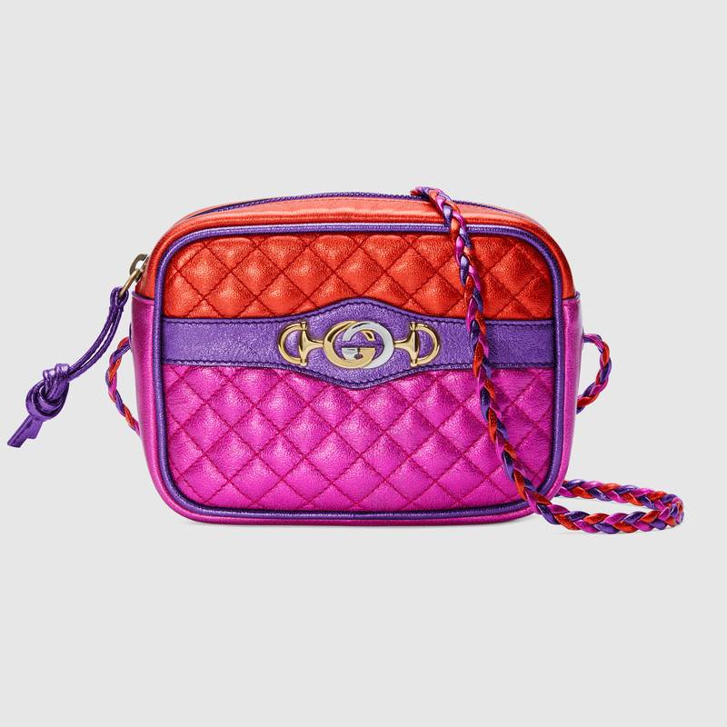 534950 GUCCI 层压皮革 色彩拼接 方形迷你手袋 红拼紫