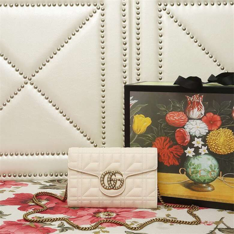 443122 Gucci链条包 双G珍珠扣翻盖 古驰斜跨女包 白色