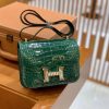 爱马仕 Constance 18cm 宝石绿 金扣 美洲亮面 鳄鱼皮 全手工缝制