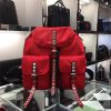 1BZ2811 Prada Black Nylon背包 柳钉扣带 尼龙配牛皮 普拉达双肩包 红色