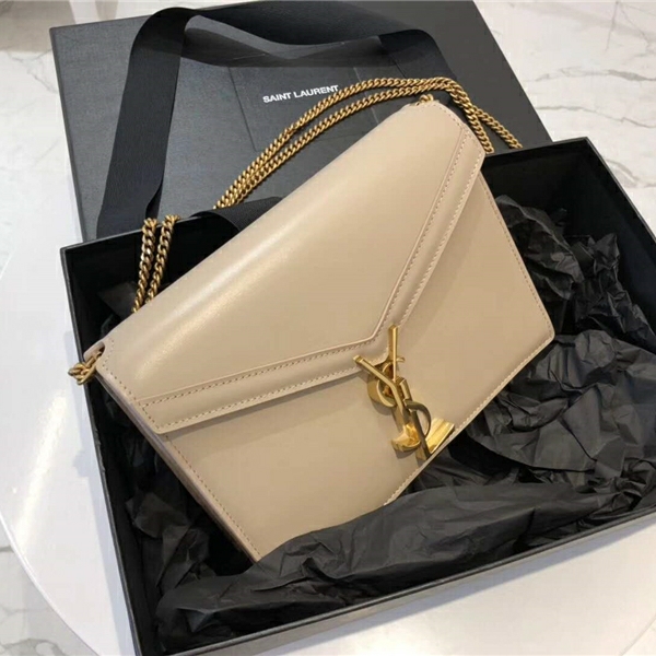 532750 YSL女袋 CASSANDRA 中号 字母标志 拉头光面 圣罗兰信封皮包 白色