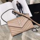 393953 YSL 进口鱼子酱皮 圣罗兰 真皮信封链式 YSL皮夹 卡其