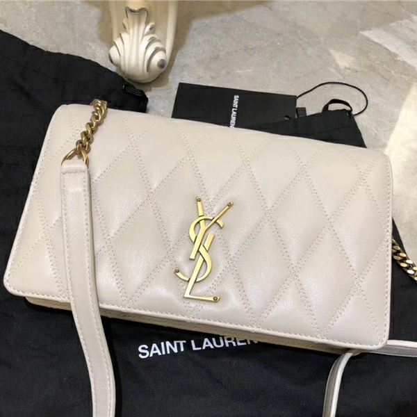 568906 YSL女包 Angie 菱格绗缝 圣罗兰斜跨包 真皮 YSL链条肩包 白色