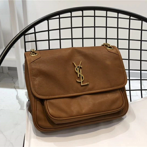 YSL圣罗兰 NIKI复古 旧半树膏皮 中号 YSL链条包 深棕色
