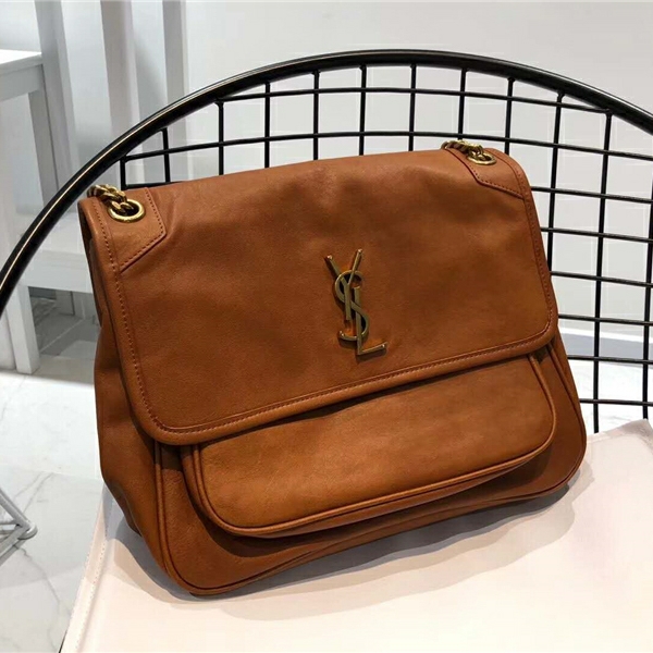 YSL圣罗兰 NIKI复古 旧半树膏皮 大号 YSL链条包 浅棕色