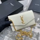 607788 YSL圣罗兰 UPTOWN粒面压印皮革链条钱包 YSL信封包 白色