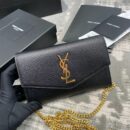 607788 YSL圣罗兰 UPTOWN粒面压印皮革链条钱包 YSL信封包 黑色