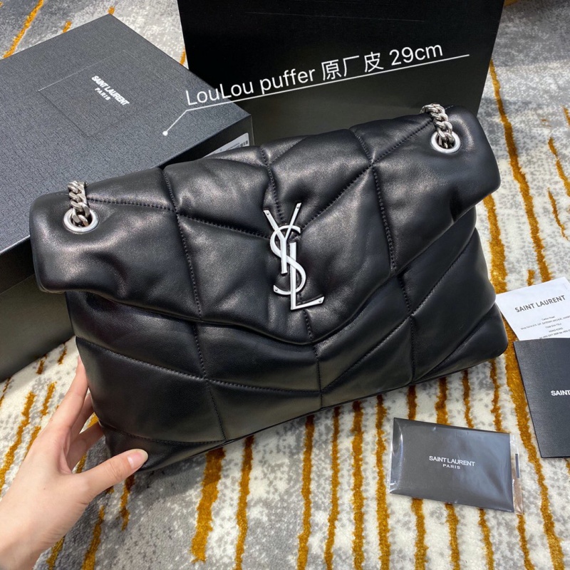 577476 YSL圣罗兰LOULOU PUFFER小号绗缝小羊皮手袋 黑色银扣