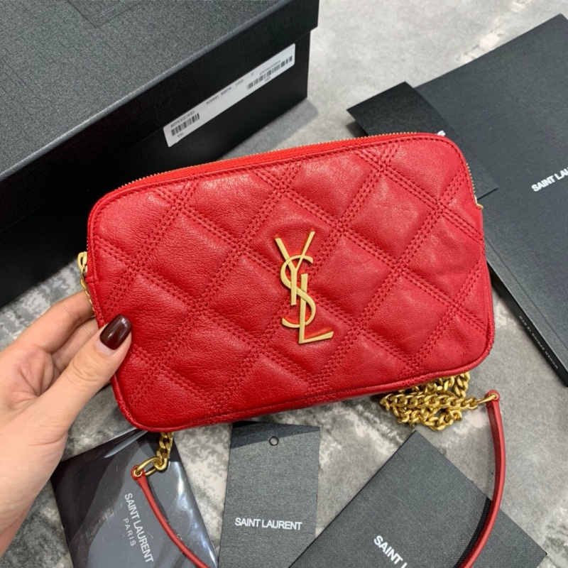 6089411 YSL圣罗兰 BECKY双拉链绗缝小羊皮手拿包 YSL包包 红色